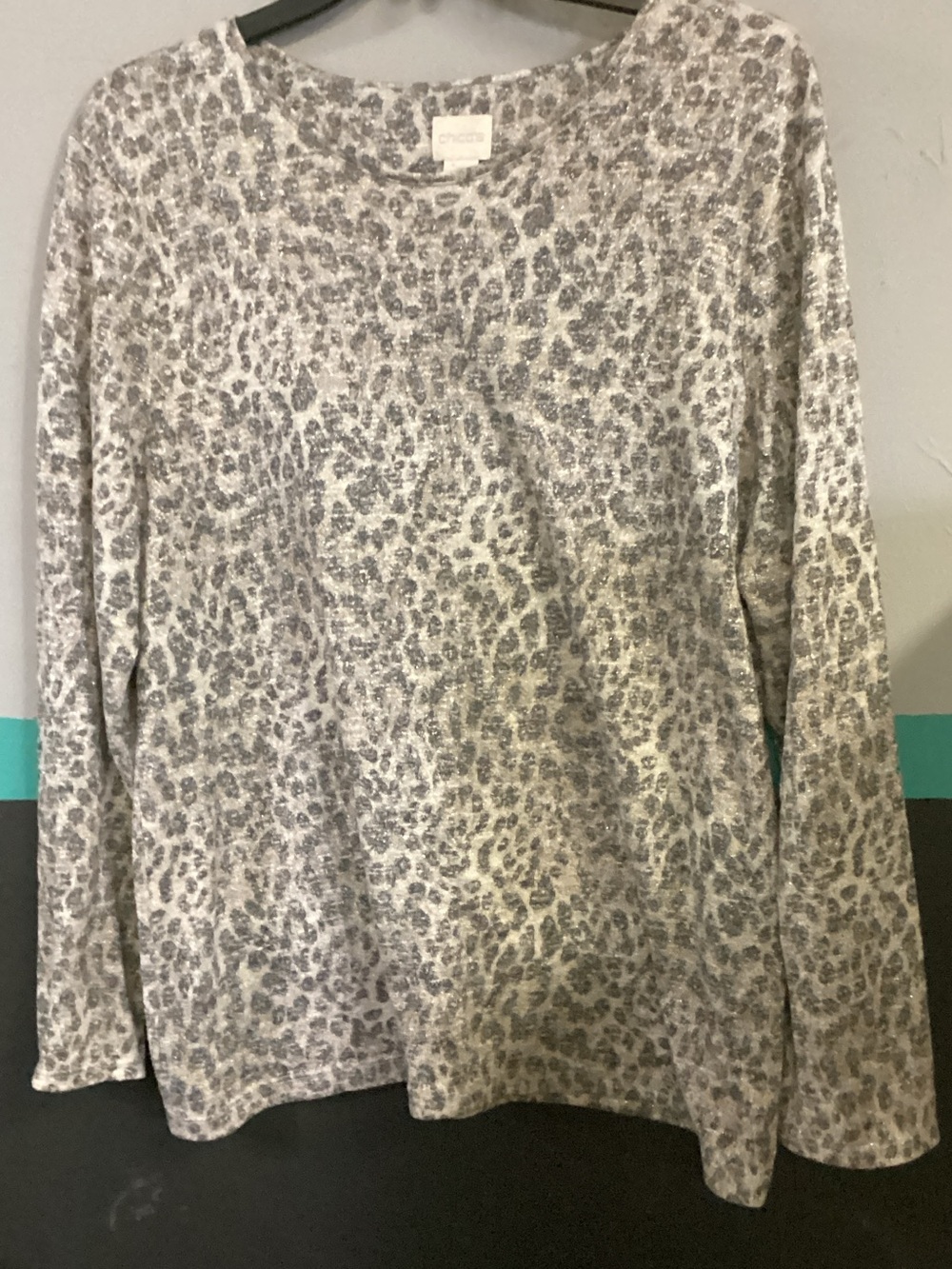 Chico's Grey Leopard-Print Crew Neck Sweater